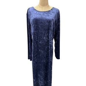 "NEW VISIONS" Long Velvet Crushed Dress,Long Sleeve, Blue,Sz XL, Fairy, Comfort